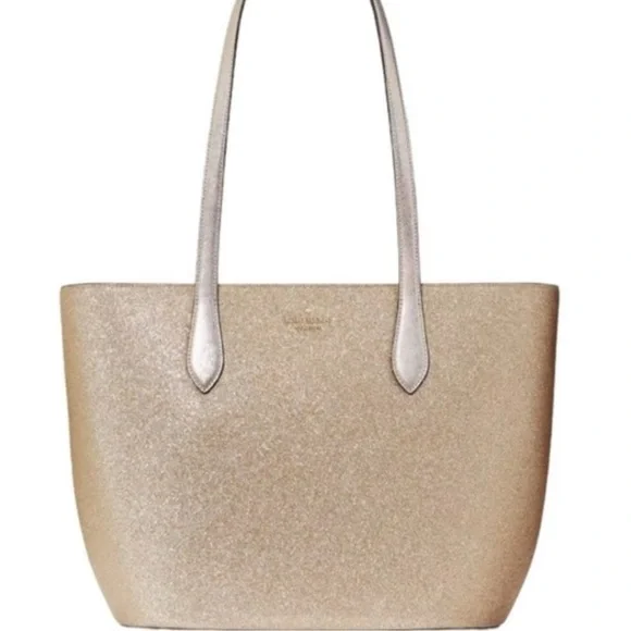 NWT Kate Spade Glimmer Large Top Zip Tote Shoulder Bag Gold Glitter NEW W/ Tags - Picture 2 of 9